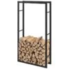 Porte-Bûches Range-Bûches Pour Bois De Chauffage Pour Intérieur Extérieur Acier Laqué 75 X 150 X 25 Cm Noir [en.casa]