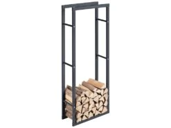 Porte-Bûches Range-Bûches Pour Bois De Chauffage Pour Intérieur Extérieur Acier Laqué 60 X 150 X 25 Cm Gris [en.casa]