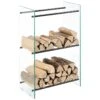 Porte-Bûches Range-Bûches Pour Bois De Chauffage Verre Trempé Acier Laqué 60 X 100 X 35 Cm Transparent Noir [en.casa]