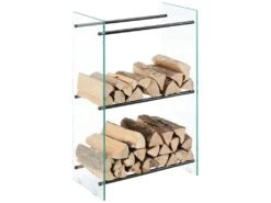 Porte-Bûches Range-Bûches Pour Bois De Chauffage Verre Trempé Acier Laqué 60 X 100 X 35 Cm Transparent Noir [en.casa]