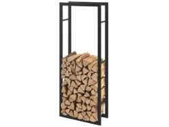Porte-Bûches Range-Bûches Pour Bois De Chauffage Pour Intérieur Extérieur Acier Laqué 50 X 150 X 25 Cm Noir [en.casa]