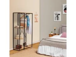 Portemanteau Avec étagère Avec Banc 3 étagères, Couleur Chêne/noir -Electroménager Soldes accessoire de rangement 10065337