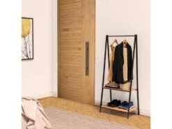 Portemanteau Avec étagère 2 étagères 1 Barre, Coloris Chêne/noir -Electroménager Soldes accessoire de rangement 10065439