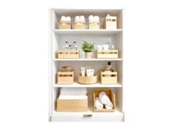 Lot De 4 Bacs De Rangement Avec Poignées En Bois