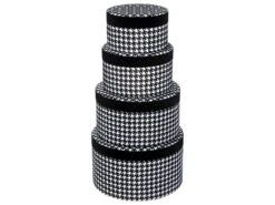 Lot De 4 Boites De Rangement Rondes En Velours Noir Et Blanc