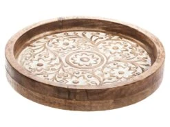 Lot De 2 Plateaux Ronds Sculptés Et Blanchis En Manguier -Electroménager Soldes accessoire de rangement 12403133