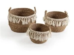 Set De 3 Paniers Jula Fibre Naturelle, Blanc/naturel