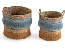 Set De 2 Paniers Indie Fibre Naturelle, Bleu/orange