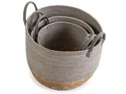 Set De 3 Paniers Neves Fibre Naturelle Et Papier, Gris/naturel -Electroménager Soldes accessoire de rangement 12448061