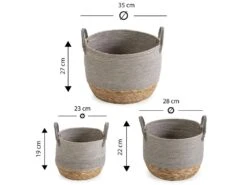 Set De 3 Paniers Neves Fibre Naturelle Et Papier, Gris/naturel -Electroménager Soldes accessoire de rangement 12448063