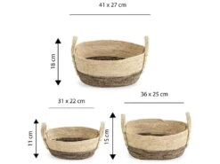 Set De 3 Paniers Xiana Fibre Naturelle, Blanc/marron -Electroménager Soldes accessoire de rangement 12448095