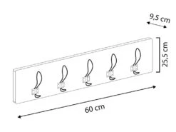 Porte-manteau Mural Xica En Bois Gris, 5 Crochets -Electroménager Soldes accessoire de rangement 12516053