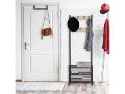 Porte Manteaux D'entrée Avec 3 étagères à Chaussures En Bois Et Métal