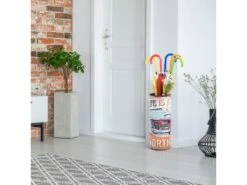 Porteparapluie Rouge Jaune Bleu Mdf Canvas Retro 49x20x20