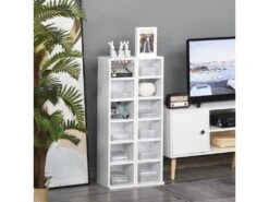 Lot De 2 étagères Colonnes Armoire De Rangement CD 6 + 6 Compartiments Blanc Dim. 21L X 22,5l X 88,5H Cm