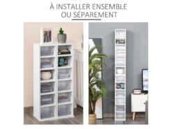 Lot De 2 étagères Colonnes Armoire De Rangement CD 6 + 6 Compartiments Blanc Dim. 21L X 22,5l X 88,5H Cm -Electroménager Soldes accessoire de rangement 12569661