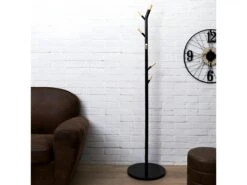 FORYA - Porte-Manteaux Noir Et Effet Bois 6 Patères -Electroménager Soldes accessoire de rangement 12598983