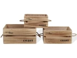 Lot De 3 Boites Caisses Bois Natural Shabby Vintage 17x36x25 -Electroménager Soldes accessoire de rangement 12611029