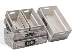 Jeu De 4 Caisses Boites Bois Gris Clair Shabby 20x40x30 -Electroménager Soldes accessoire de rangement 12611039