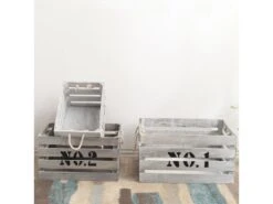 Lot 3 Boite Rangement Fruit Bois Blanc Noir Shabby 22x41x30