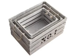 Lot 3 Boite Rangement Fruit Bois Blanc Noir Shabby 22x41x30 -Electroménager Soldes accessoire de rangement 12611269