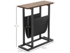 Guéridon Bout De Canapé Table Basse D'appoint - Porte-revue Tissu Noir - Châssis Métal Noir Plateau Aspect Bois -Electroménager Soldes accessoire de rangement 12685189