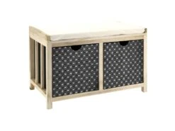 Banc En Paulownia Naturel Et Teinté Noir 2 Tiroirs