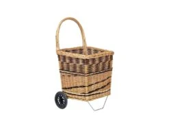 Chariot à Bûches En Osier Bicolore Sur Roulettes