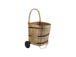 Chariot à Bois En Osier Buff Sur Roulettes