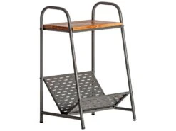 Porte Revue En Fer Et En Bois, Noir Et Brun 40x32x61,5