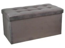 2 En 1 Pouf Pliant Double Et Coffre De Rangement Gris Taupe Aspect Lin 76 X H 38 Cm
