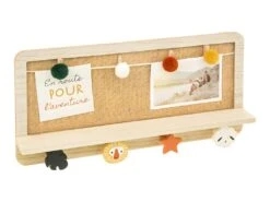 Patère & Porte Photo 4 Crochets En Bois Et 4 Pinces Pompons