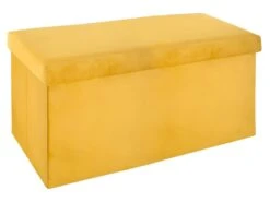 2 En 1 Pouf Pliant Double Et Coffre De Rangement Velours Moutarde 76.6 X H 37.5 Cm
