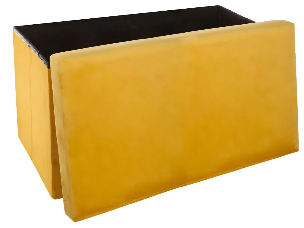 2 En 1 Pouf Pliant Double Et Coffre De Rangement Velours Moutarde 76.6 X H 37.5 Cm 4 2 En 1 Pouf Pliant Double Et Coffre De Rangement Velours Moutarde 76.6 X H 37.5 Cm – Image 2