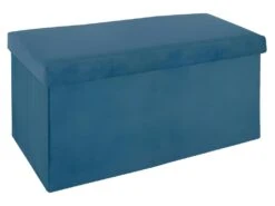 2 En 1 Pouf Pliant Double Et Coffre De Rangement Velours Bleu 76.6 X H 37.5 Cm
