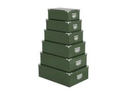 Lot De 6 Boîtes De Rangement Avec Poignées Et Coins En Métal Coloris Vert