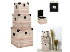 Set De 3 Malles Impression Lames De Bois -Electroménager Soldes accessoire de rangement 13498473