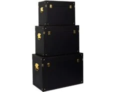 Set De 3 Malles Décoratives Noires Et Dorées