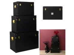 Set De 3 Malles Décoratives Noires Et Dorées -Electroménager Soldes accessoire de rangement 13524551