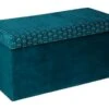 2 En 1 Pouf Pliant Double Et Coffre De Rangement En Velours Bleu Canard 76 X 38 Cm