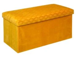 2 En 1 Pouf Pliant Double Et Coffre De Rangement En Velours Ocre 76 X 38 Cm
