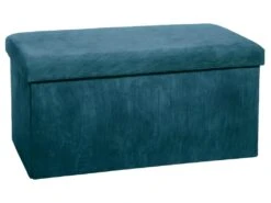 2 En 1 Pouf Pliant Double Et Coffre De Rangement Velours Côtelé Bleu H 38 Cm