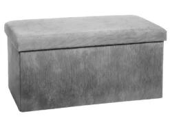 2 En 1 Pouf Pliant Double Et Coffre De Rangement Velours Côtelé Gris H 38 Cm