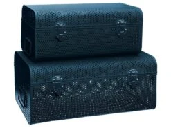 Lot De 2 Coffres De Rangement Cantines En Métal Bleu Perforé