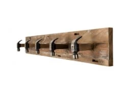 ALIDA - Portemanteau Mural Marron 5 Crochets Marteaux Teck Recyclé Et Métal -Electroménager Soldes accessoire de rangement 14660843