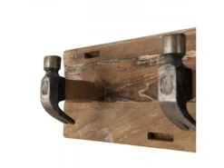 ALIDA - Portemanteau Mural Marron 5 Crochets Marteaux Teck Recyclé Et Métal -Electroménager Soldes accessoire de rangement 14660847