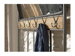 DORIANE - Meuble D'entrée Porte-manteau Bois Sapin Et Métal Avec Miroir 2 étagères -Electroménager Soldes accessoire de rangement 14660855