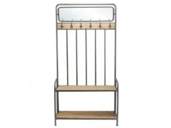 DORIANE - Meuble D'entrée Porte-manteau Bois Sapin Et Métal Avec Miroir 2 étagères -Electroménager Soldes accessoire de rangement 14660857