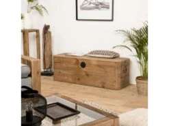 ANDRIAN - Coffre Rangement Marron Bois Pin Recyclé Poignées Métal Noir