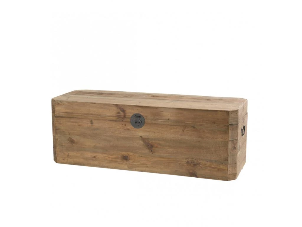 ANDRIAN - Coffre Rangement Marron Bois Pin Recyclé Poignées Métal Noir 4 ANDRIAN - Coffre Rangement Marron Bois Pin Recyclé Poignées Métal Noir – Image 2